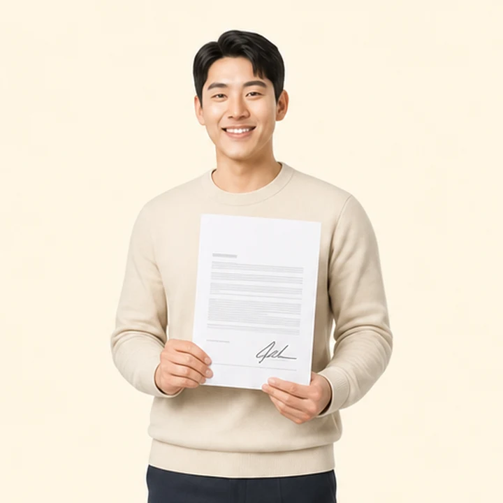 신용불량자 모닝 장기렌트 서면 견적서를 들고 있는 고객